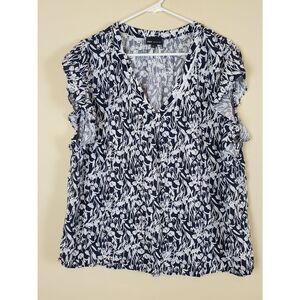 JNY Jones New York Black & White Floral Vneck Blouse Size 2x